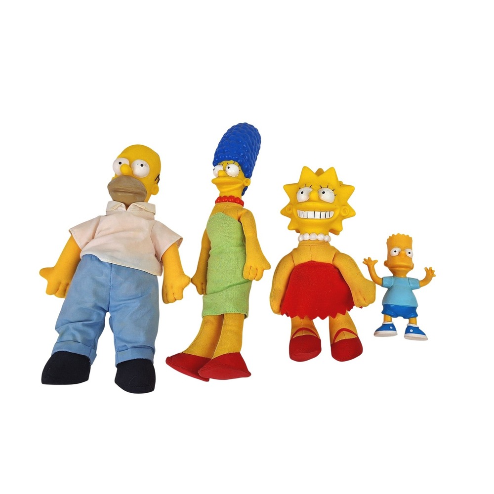 Vintage The Simpsons Plush Vinyl Head Figure Lot Homer Marge Lisa Bart 4pc Set